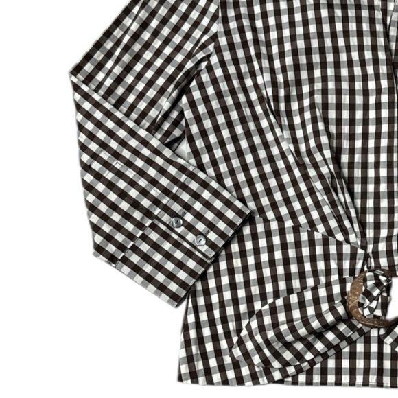 Lafayette 148 Brown Gingham Tie Waist Top Size: 8 - Picture 5 of 14